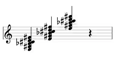 Sheet music of E 13b5 in three octaves
